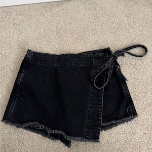 Free People Emmy Black Denim Wrap Skort